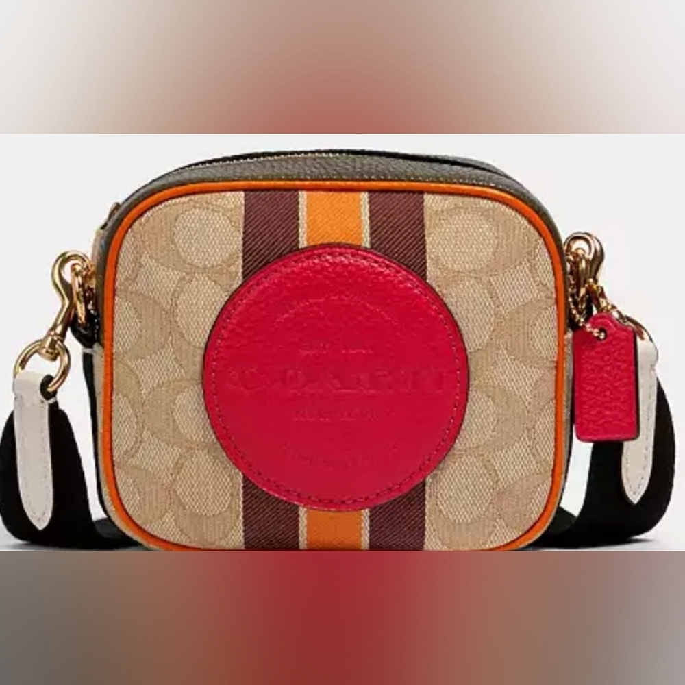 COACH Mini Dempsey Camera Bag Signature Jacquard Stripe Purse Handbag